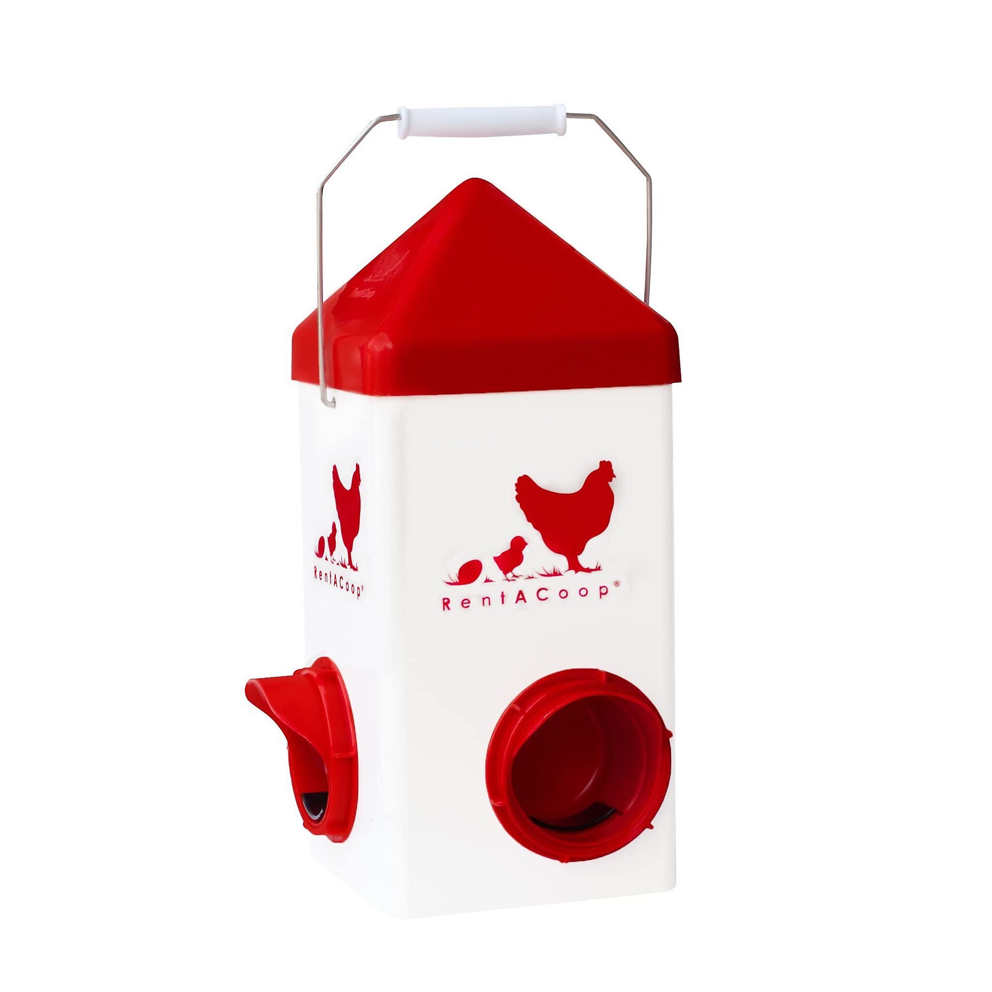 RentACoop, 5 LB Chick2Chicken 2-Port Chick Feeder with Slider Port Covers, Anti-Roost Lid, and Mounting Kit, Model# W6-AZ6I-KAXN